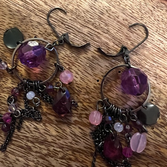 💥2 FOR $15💥 Jessica Simpson Purple Bead Drop Earrings - Picture 7 of 8